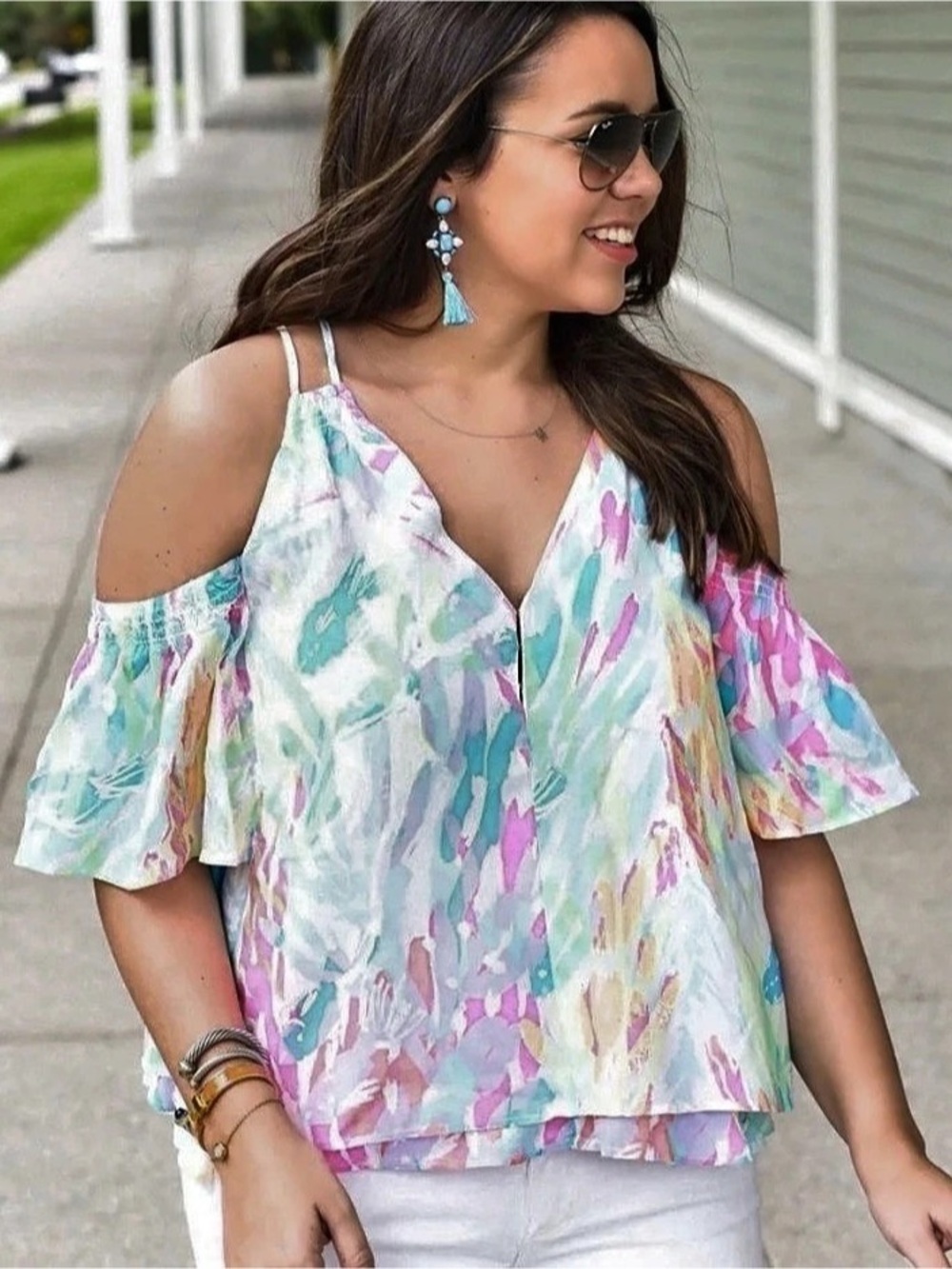 Lilly Pulitzer Bellamie Cold Shoulder Top Multicolor Size Medium